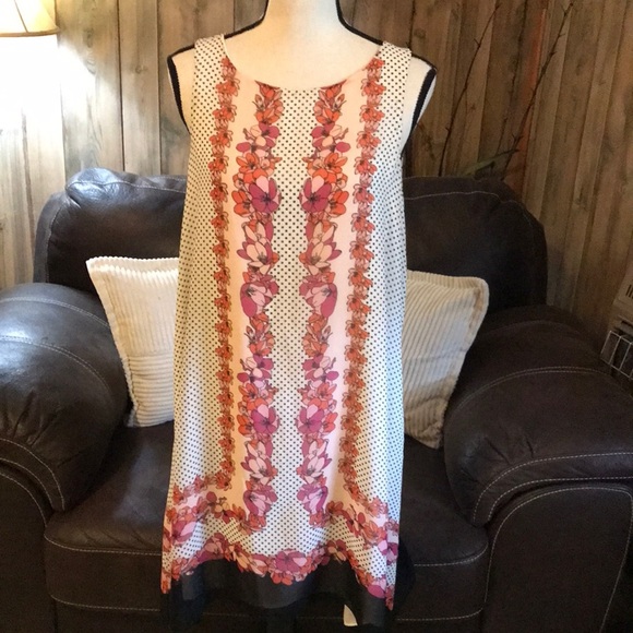 Floral Sleeveless Dress with Polka Dots Size L - Picture 1 of 8